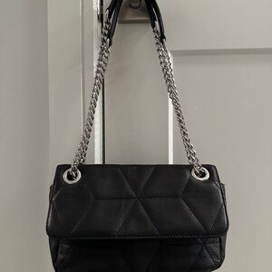Calvin Klein Black and Silver Quilted Shoulder Bag